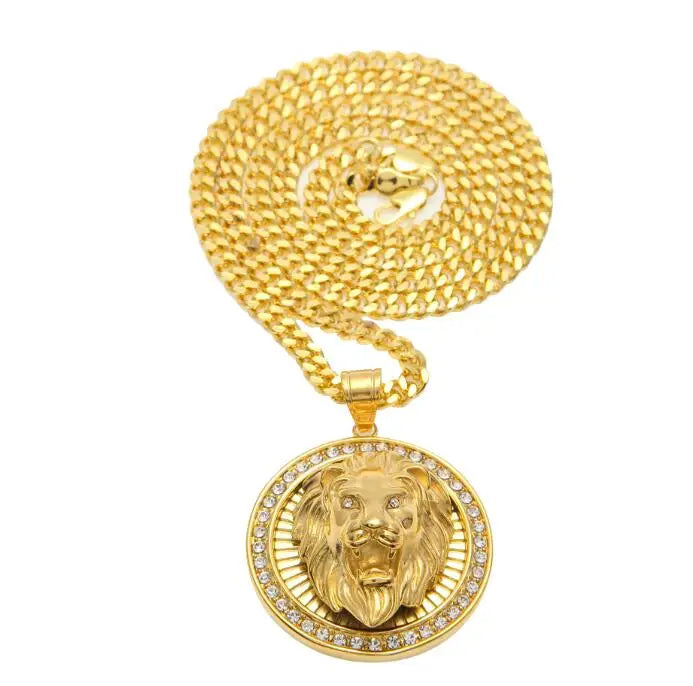 Iced Out Lion Head Pendant — Gold