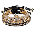 3pcs/Set Luxury Gold Color Beads Royal King Crown Dice Charm CZ Ball Bracelet Mens Fashion Bracelets & Bangles Multi