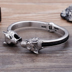 Wolf Skull Head Open Bangles for Men Stainless Steel Mens Bracelets Jewellery Friendship Leather Cuff Bracelets For Man