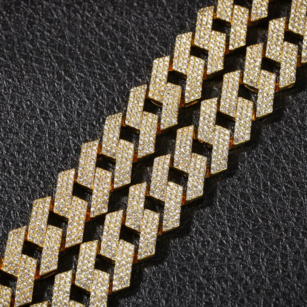 THE BLING KING 20mm Prong Cuban Link Chains Necklace Fashion Hiphop Jewelry 3 Row Rhinestones Iced Out Necklaces For Men