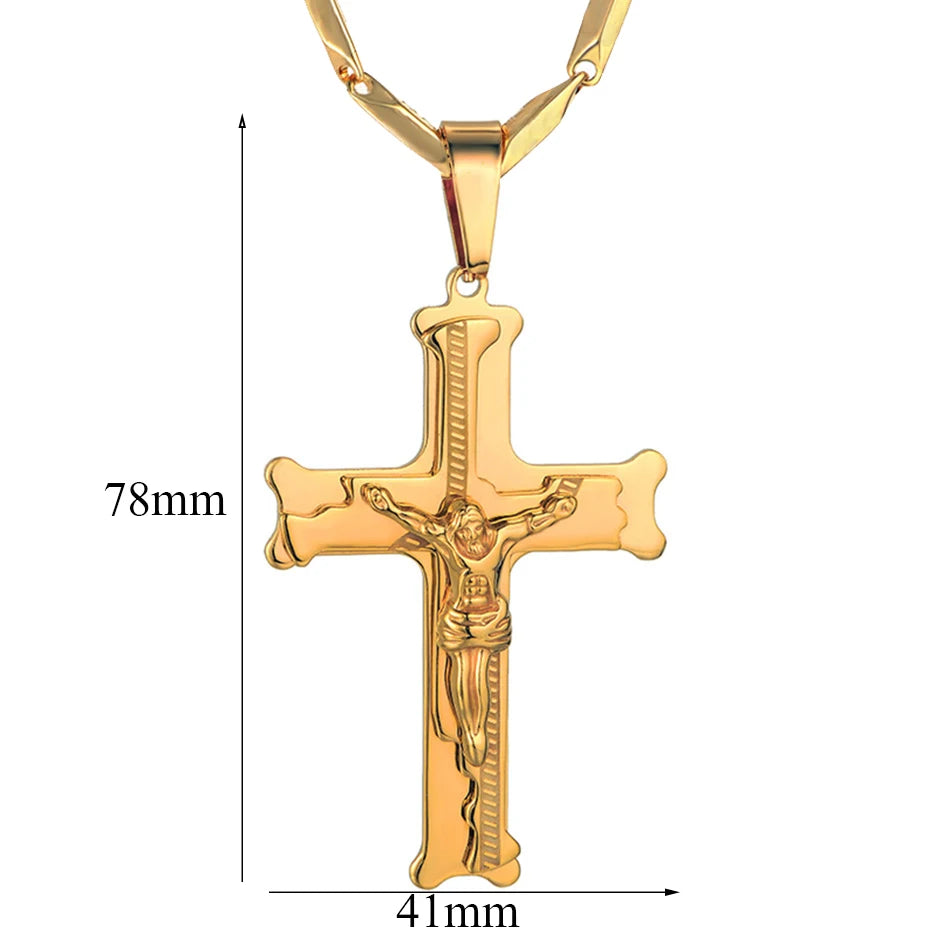 Mens Cross Pendant Necklace Large Black Bible Jesus Piece Christ Crucifix Male Christ Crucifix Stainless Steel Pendant for Men