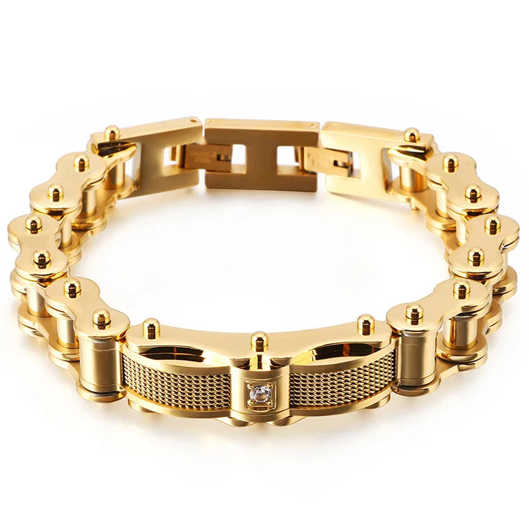 Bike Jewelry Worn Look Men's Bike Chain Bracelets Vintage Black Stainless Steel Motorcycle Bicycle Link CZ Bracelet For