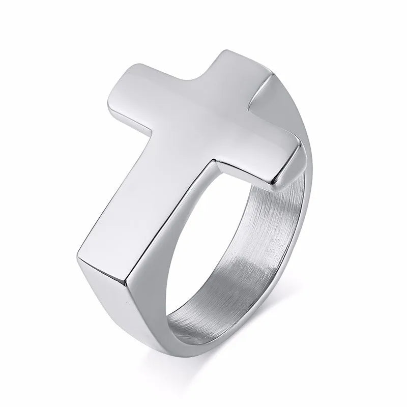 Cross Two-Tone Ring — Stainless Steel