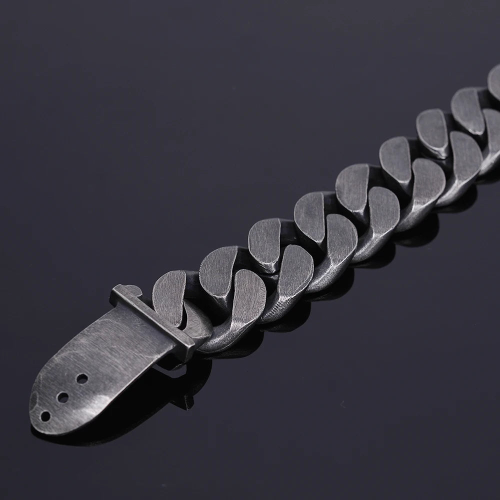 Cool 24MM Wide Cuban Chain Link Men's Bracelets Heavy Black Stainless Steel Man Bracelet for Men With Belt Buckle Metal
