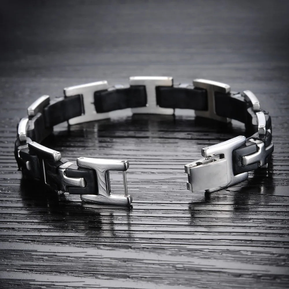 Classic Men's Cross Bracelets 316L Stainless Steel Silicone Bracelet for Man Male Jewelry Friendship Men's Bangles On