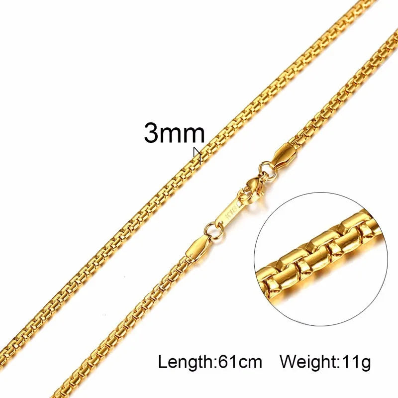 Vnox 3-6MM Tone Snake Cocoon Curb Link Flat Box Wheat Chains Stainless Steel Men Necklace Choker Jewelry 24 inch