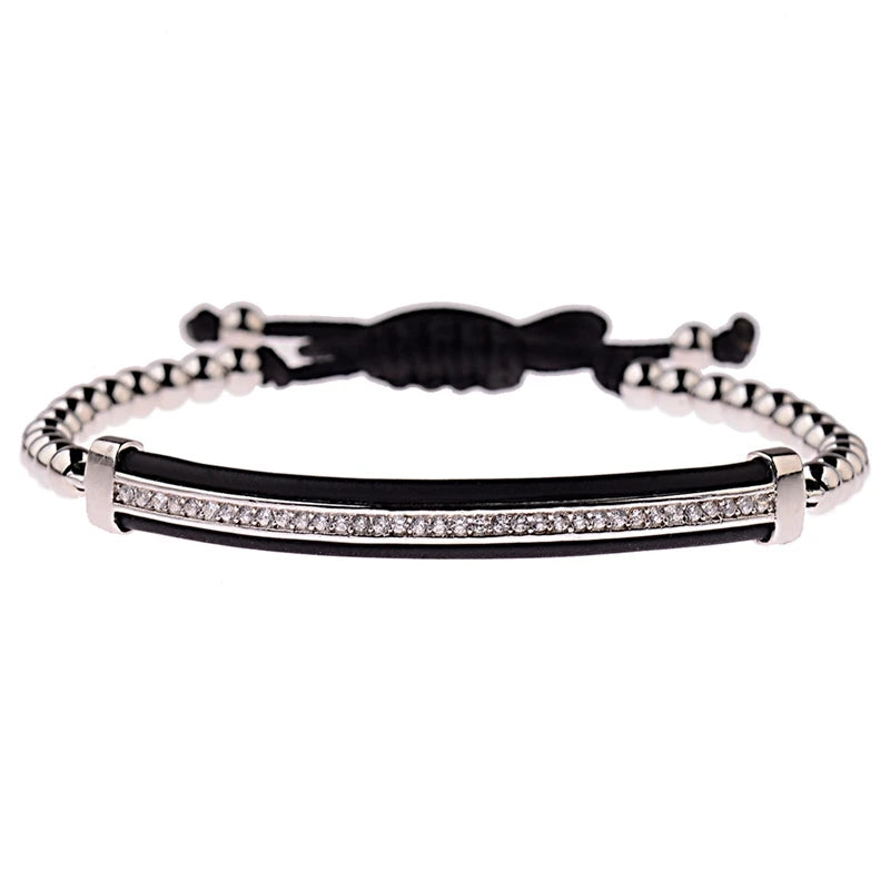 2020 Classic Luxury CZ Black Zircon Long Tubes&4MM Copper Beads Macrame Men Bracelets&Bangles For Women Jewelry Bileklik