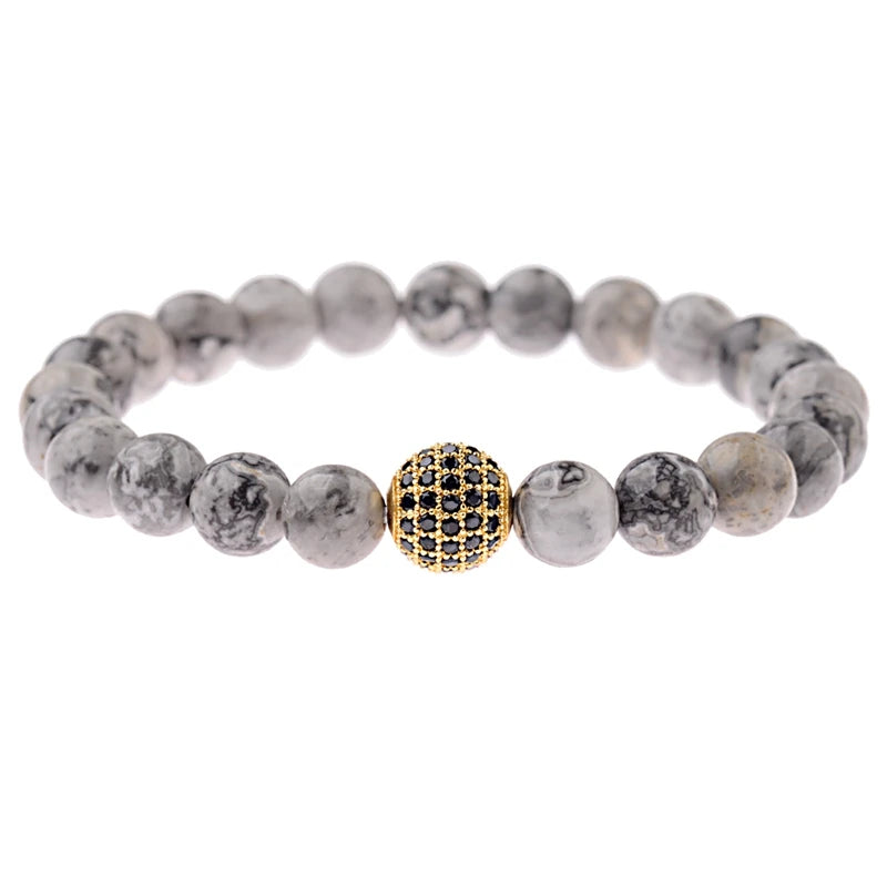 Black CZ Pave Ball Beaded Bracelet for Men — Adjustable Weave