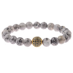 Black CZ Pave Ball Beaded Bracelet for Men — Adjustable Weave
