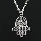 New Fashion Fatima Hand Hamsa Palm Protection Pendants Round Cross Chain Short Long Mens Womens Silver Color Necklace Gift