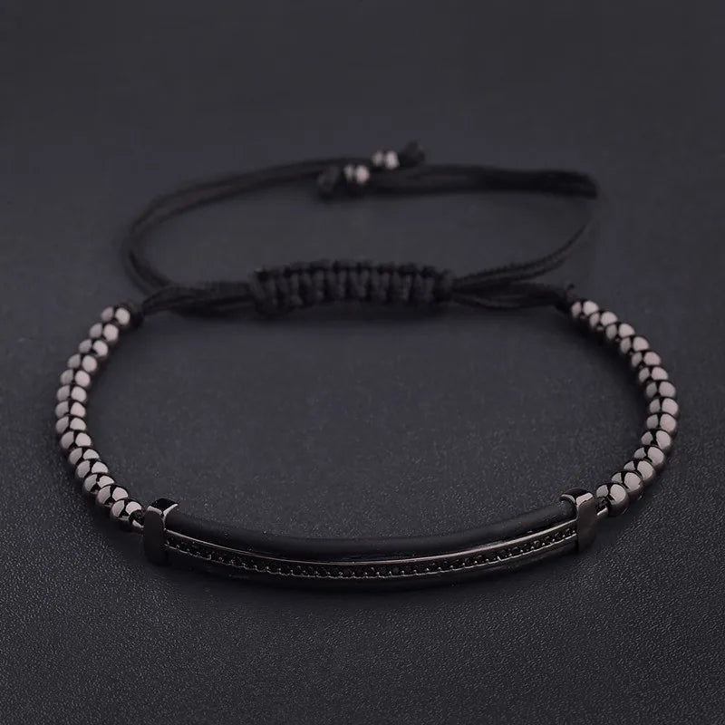 2020 Classic Luxury CZ Black Zircon Long Tubes&4MM Copper Beads Macrame Men Bracelets&Bangles For Women Jewelry Bileklik
