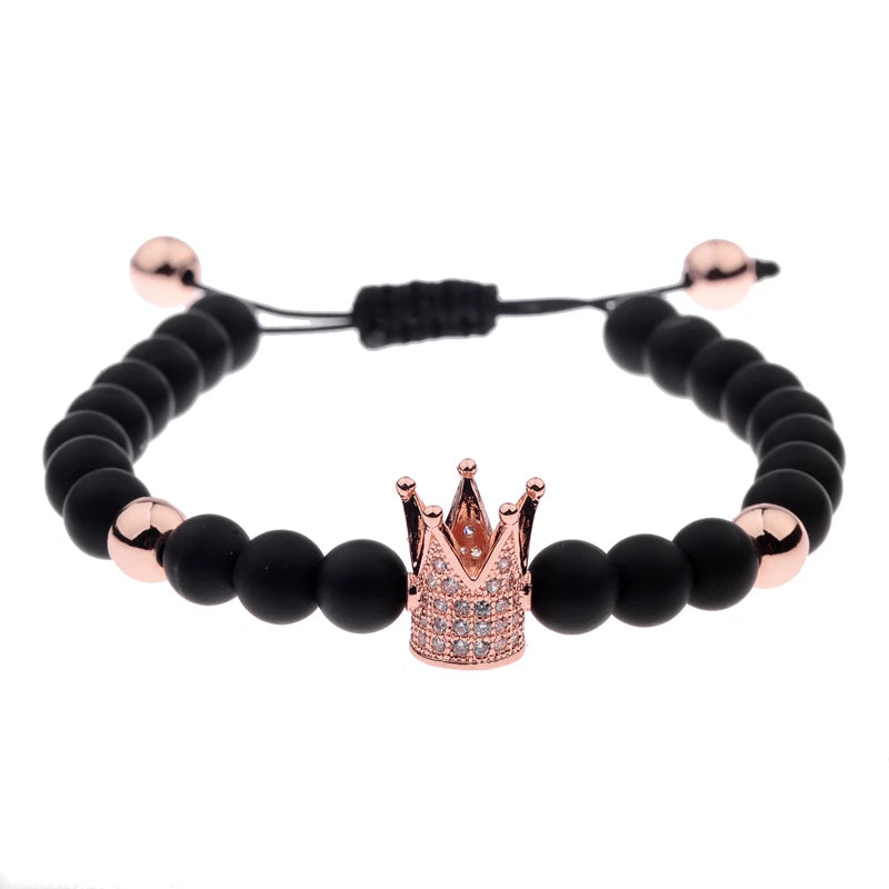 DOUVEI 6mm Pave Zircon Crown Weaving Bracelet Charm Men Black Matte Bracelets For Women Dropshipping ABL007