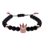 DOUVEI 6mm Pave Zircon Crown Weaving Bracelet Charm Men Black Matte Bracelets For Women Dropshipping ABL007