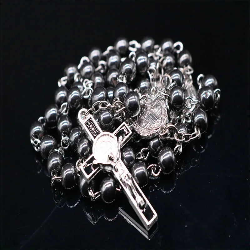 New Rosary 6mm hematite mineral Rosary necklace hematite Rosary chain jewelry with hematite beads