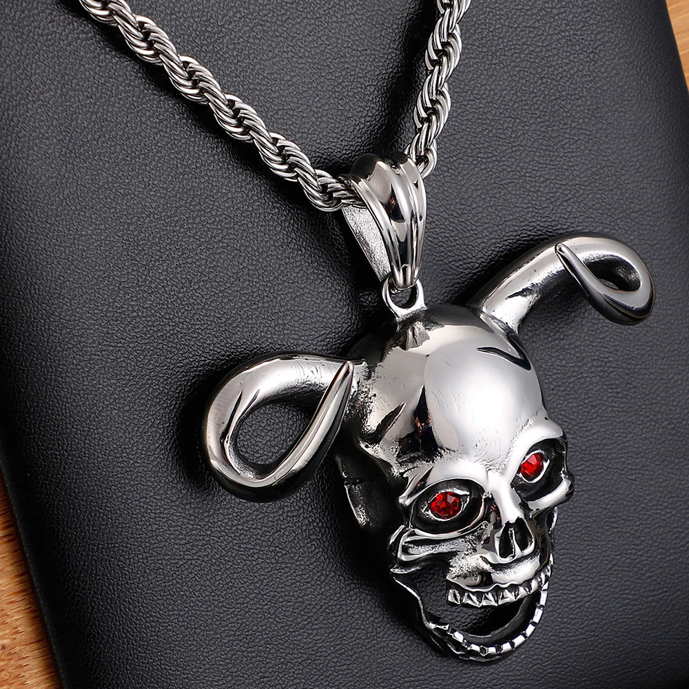 Punk Stainless Steel Animal Necklace For Men Cool Cow Horn & Skull Head Necklaces & Pendants Jewelry Making Boys'