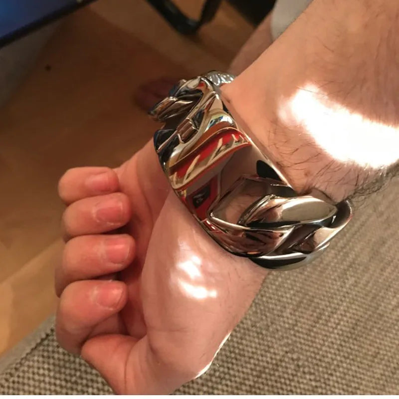 Heavy Metal Powerful 31MM Wide Thick Curb Chain Man Bracelet Men Massive Stainless Steel Men's On Hand Jewelry