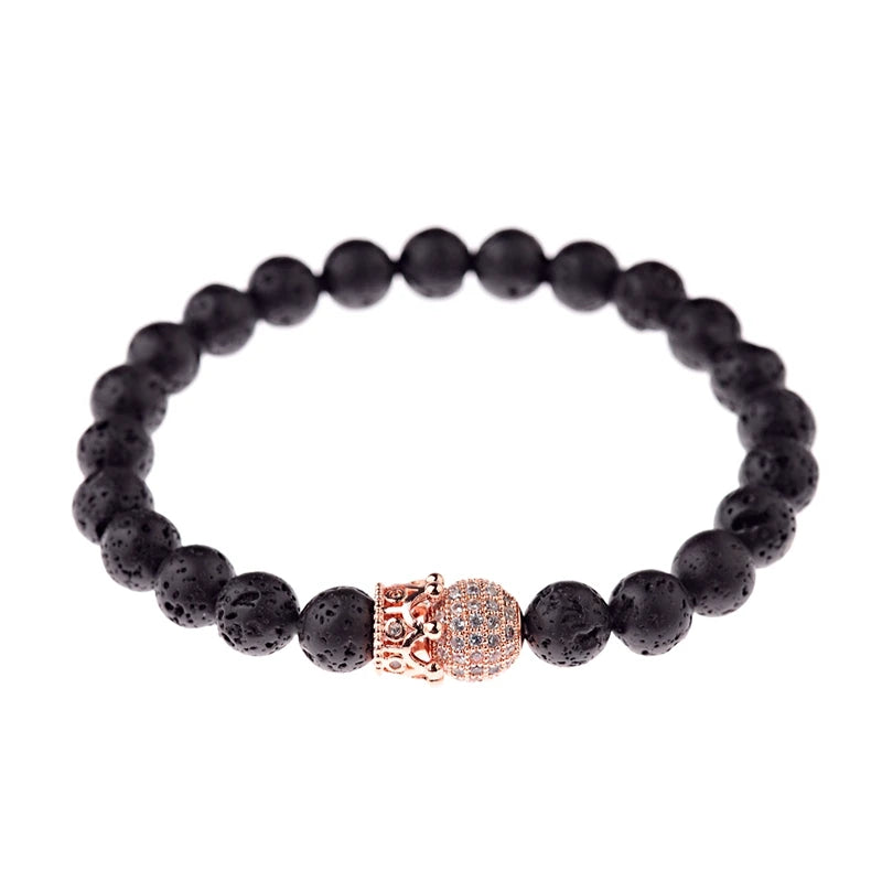 Black CZ Pave Ball Beaded Bracelet for Men — Adjustable Weave