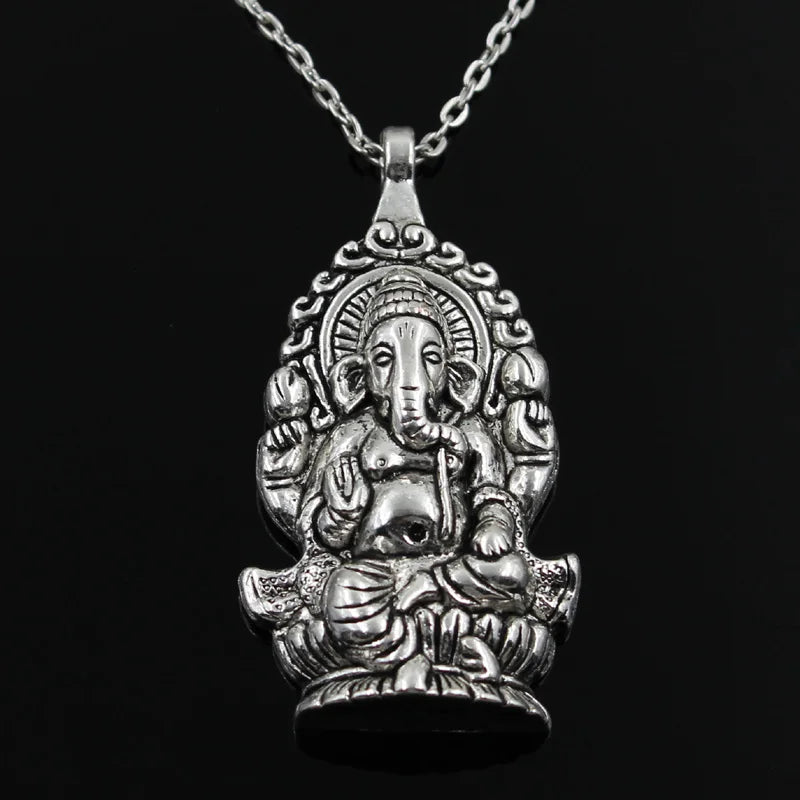 New Fashion Ganesha Buddha Elephant Pendants Round Cross Chain Short Long Mens Womens Silver Color Necklace Jewelry Gift