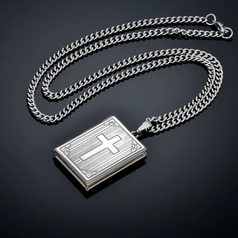 Jesus Cross Necklace Jewelry For Men Women Gold-Color Steel Chain Male Photo Locket Style Jesus Crucifix Pendant