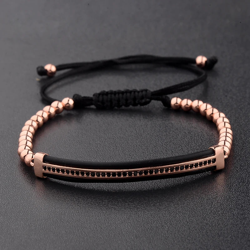 2020 Classic Luxury CZ Black Zircon Long Tubes&4MM Copper Beads Macrame Men Bracelets&Bangles For Women Jewelry Bileklik
