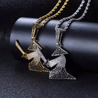 Micro Paved CZ Rhinestone Bling Ice Out Hats Samurai Oriental Warrior Pendants Necklaces for Men Hip Hop Rapper Jewelry
