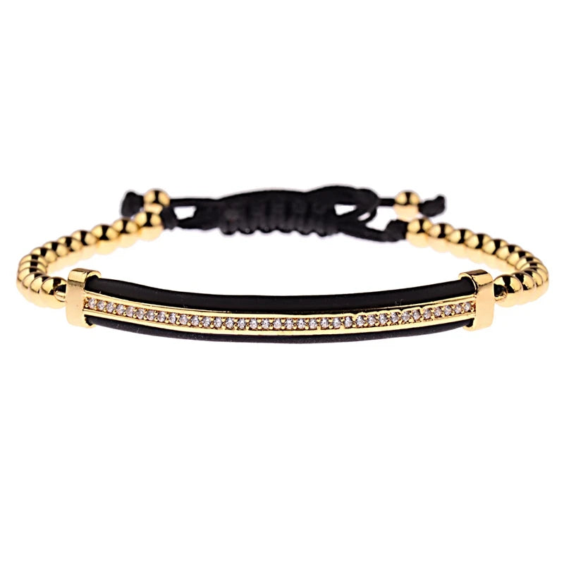 2020 Classic Luxury CZ Black Zircon Long Tubes&4MM Copper Beads Macrame Men Bracelets&Bangles For Women Jewelry Bileklik