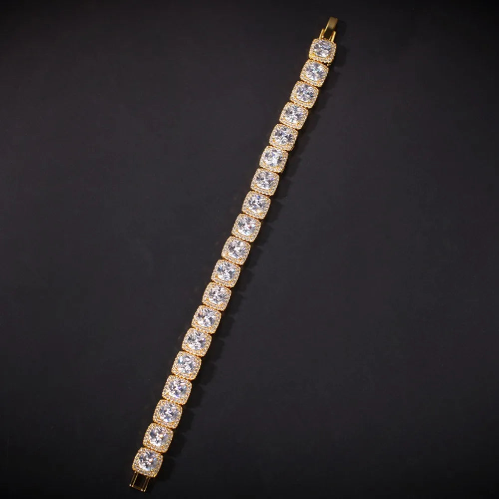 Iced Out Geometric Square CZ Tennis Chain Bracelet 10mm