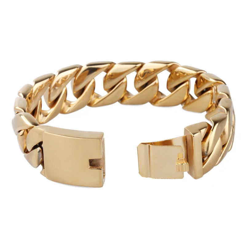 Luxury Gold Color Man Bracelet Snap Button Men's Jewelry Polished 316L Stainless Steel Men's Bracelets Bangles Mannen