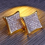 Men's Hip Hop Stud Earring Gold Color Copper Material Micro Pave Rhinestone Bling Ice Out Square Earring Men Rock