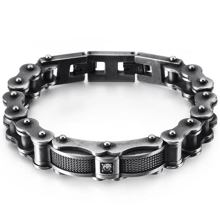 Bike Jewelry Worn Look Men's Bike Chain Bracelets Vintage Black Stainless Steel Motorcycle Bicycle Link CZ Bracelet For