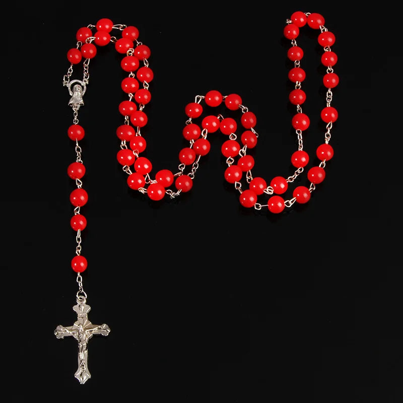 8mm fashion rosary ladies necklace high quality diy Jesus Christian cross necklace and pendant long chain jewelry