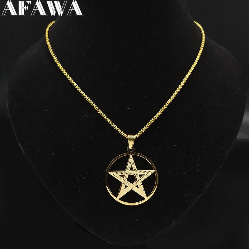 Pentagram Pendant Necklace — Gold Stainless Steel