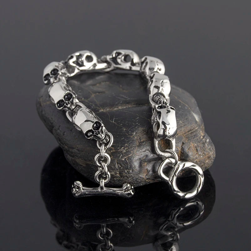 Solid Stainless Steel Men's Bracelets Punk & Hippe's 9MM Skulls Ghost Chain Bracelet Man Masculine Halloween Jewelry