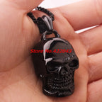 Gothic Black Skull Pendant Box Chain — SS