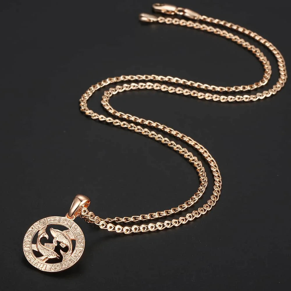 12 Zodiac Sign Constellations Pendant Necklace For Women Men 585 Rose Gold Color Necklace Birthday Gifts Drop Shipping