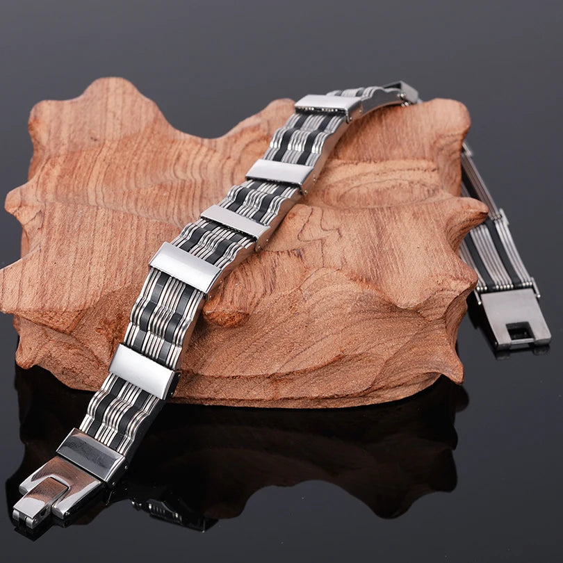 316L Stainless Steel Man Bracelet for Men Men's Silicone Bracelets & Bangles Fashion On Hand Chain Jewellery Adjustable
