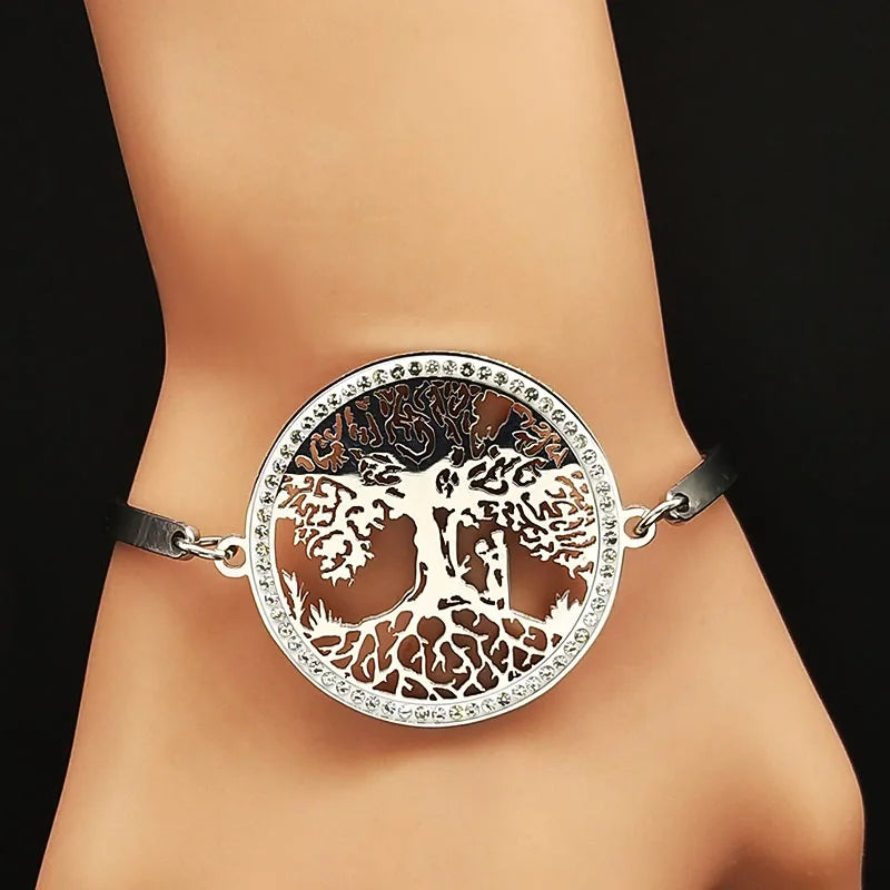 Tree Of Life Silver Bracelet Crystal Bangles Pulsera