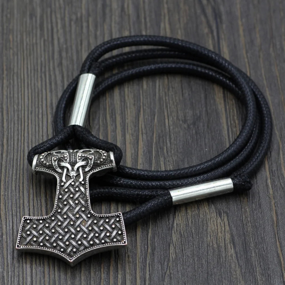 Leather Adjustable Viking Odin Raven Thors Mjolnir Hammer Viking Amulet Hammer Scandinavian Norse Bracelet for Men