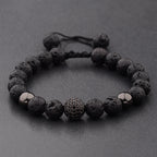 Black CZ Pave Ball Beaded Bracelet for Men — Adjustable Weave