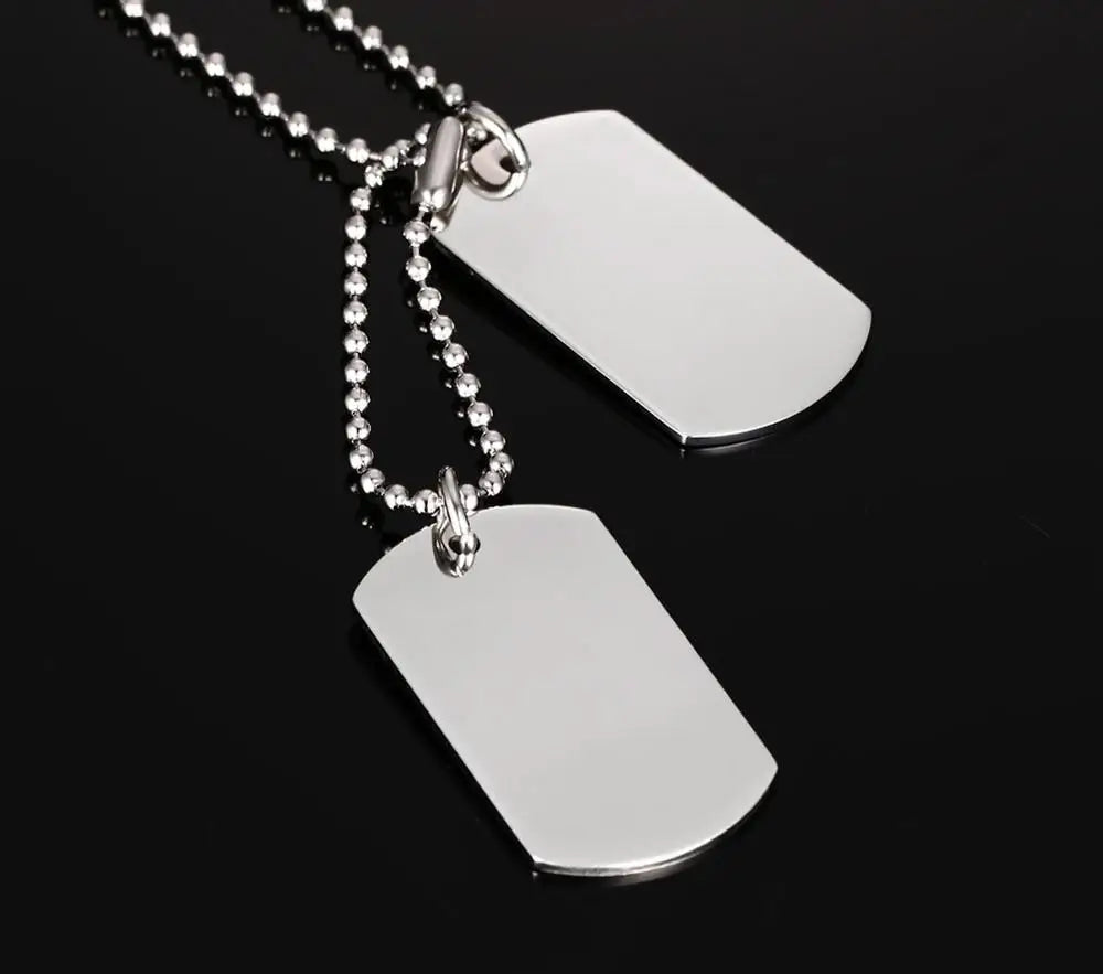 Double Dog Tag ID Pendant Necklace 24 Inch — Stainless Steel