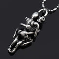 Double Skull Cross Pendant Necklace Black — Stainless Steel