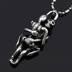 Double Skull Cross Pendant Necklace Black — Stainless Steel