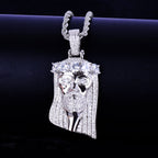 Bubble Letter Iced Religious Jesus Head Pendant Necklace Gold Color Bling Cubic Zircon Men's Hip Hop Jewelry For Gift