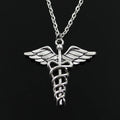 New Fashion Caduceus Medical Symbol Md Pendants Round Cross Chain Short Long Mens Womens Silver Color Necklace Jewelry Gift