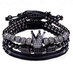 3pcs/Set Luxury Gold Color Beads Royal King Crown Dice Charm CZ Ball Bracelet Mens Fashion Bracelets & Bangles Multi