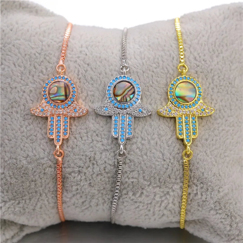 Iced Out Hamsa Copper Bracelet — Adjustable