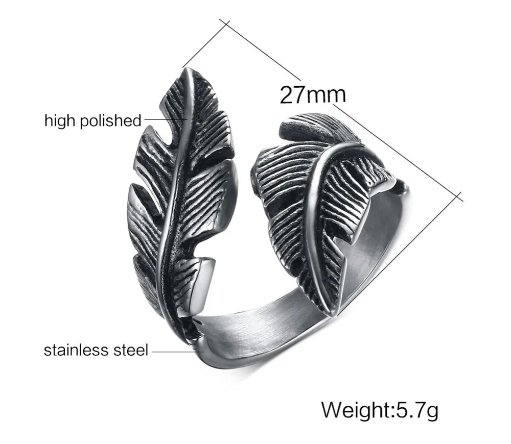 Angel Feather Wrap Ring — Stainless Steel