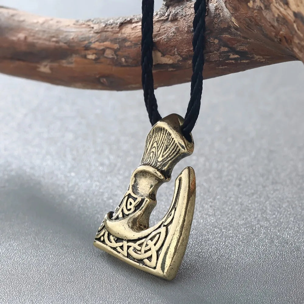 Kinitial Antique Bronze Color Slavic Perun Big Axe Pendant Necklace Jewelry Viking Slavic Necklaces fit for Men's