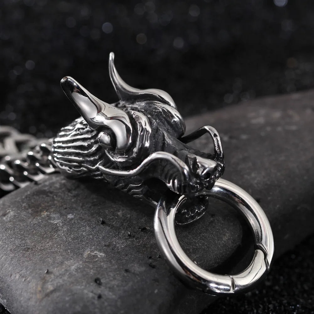 Stainless Steel Double Dragon Heads Bracelet for Man Gothic 20MM Chain Jewelry Accessory Bikers' Men’s Bangle On Hand