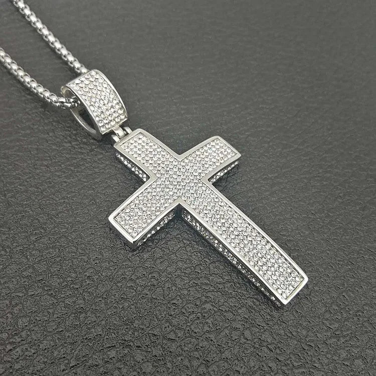 Stainless Steel Cross Pendants Necklaces Gold Color CZ Stone Paved Bling Iced Out Hip Hop Rapper Jewelry with 24" Gold